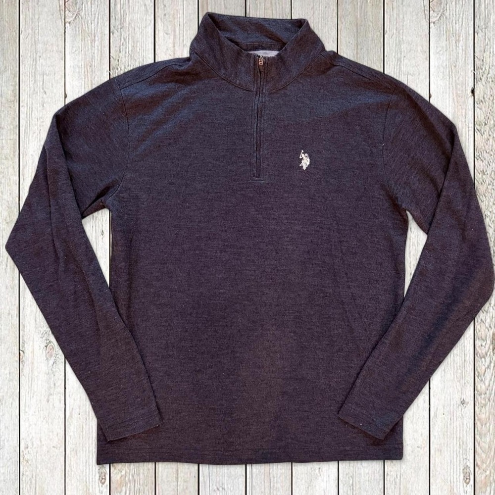 US Polo Assn Womens Charcoal Quarter Zip Pullover Long Sleeve Heather Gray Small